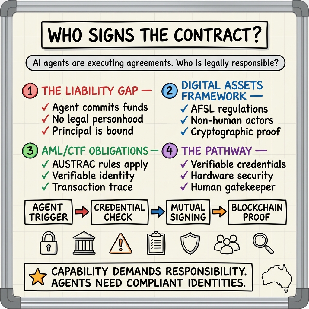 Whiteboard summary of: Who Signs the Contract When Your AI Agent Does It?