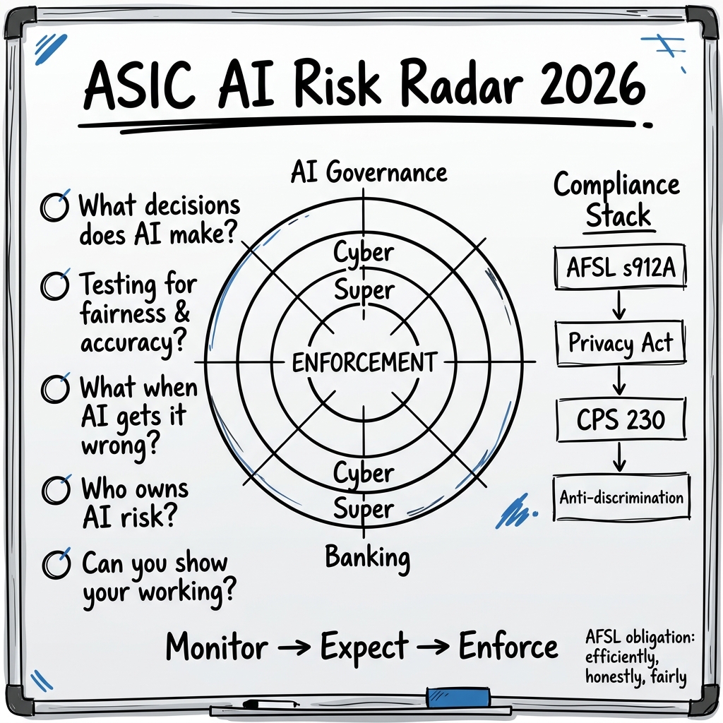 Whiteboard summary of: What ASIC's AI Risk Radar Means for Your Startup