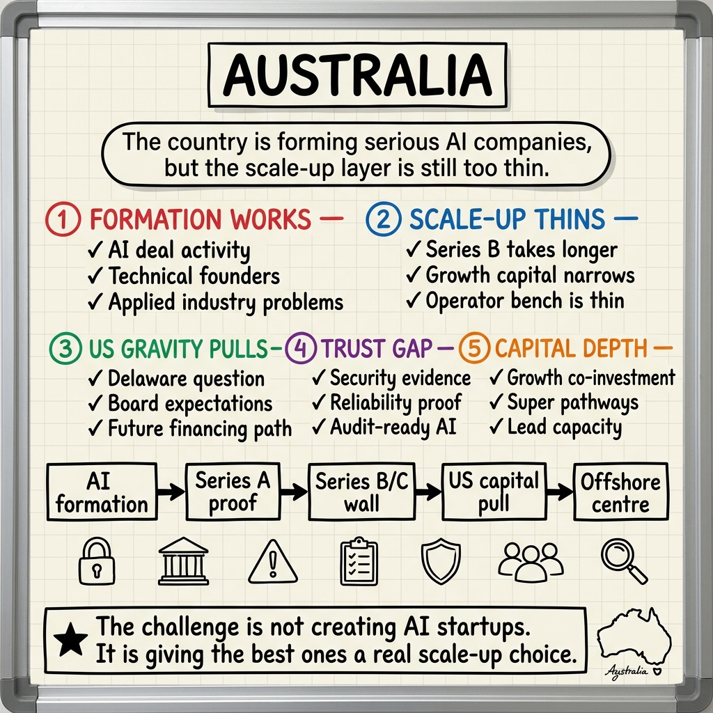 Whiteboard summary of: Australia's AI Incubator Problem