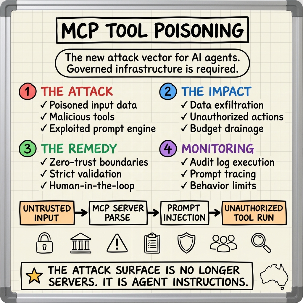 Whiteboard summary of: MCP Tool Poisoning: The Attack Vector Nobody Is Talking About
